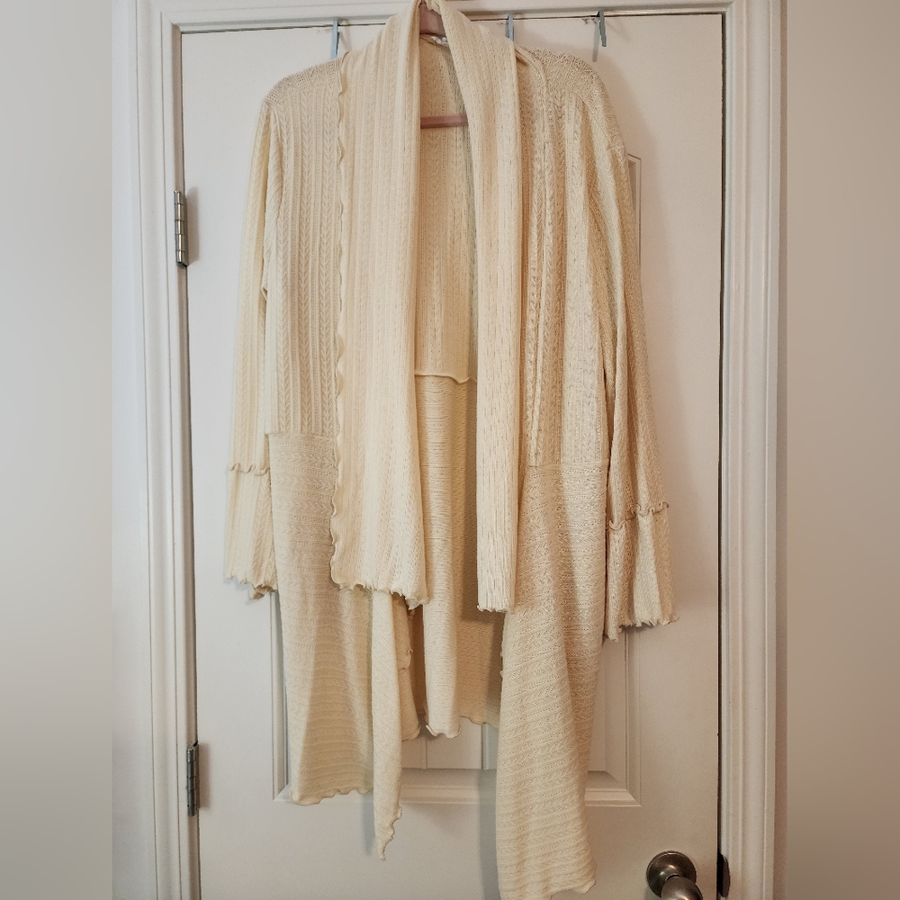Women's Oversized Cream Flutter Cardigan Sweater Whimsy Summer Cottagecore XL